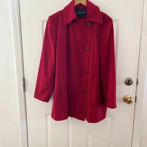 Pendleton Woman's Red Italian Fabric100% Wool Classic Pea Coat Sz 14 - Picture 4 of 10